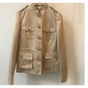 Banana Republic Metalic Gold Mandarin Collar Silk Blend Jacket Epaulet 2